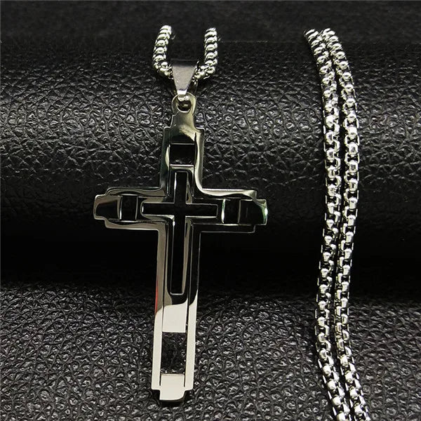 Collier Croix Homme en Acier Inoxydable
