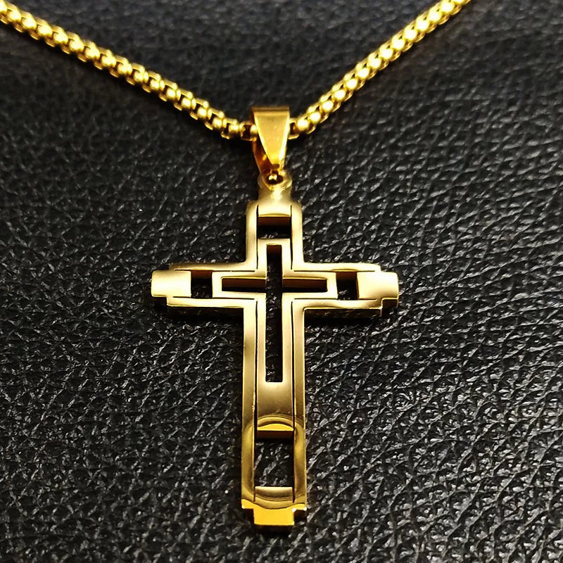 Collier Croix Homme en Acier Inoxydable