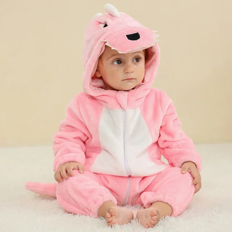 Grenouillère Pyjama Animaux Bébé – Dinosaure, Licorne, Panda | Combinaison Polaire à Capuche
