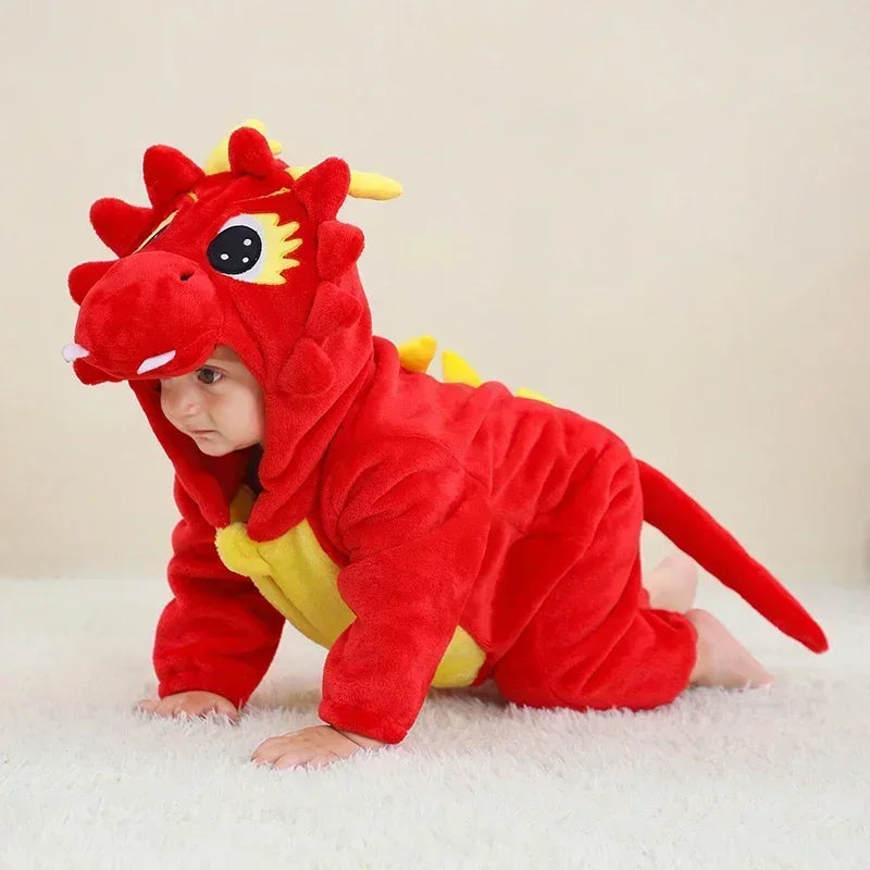 Grenouillère Pyjama Animaux Bébé – Dinosaure, Licorne, Panda | Combinaison Polaire à Capuche