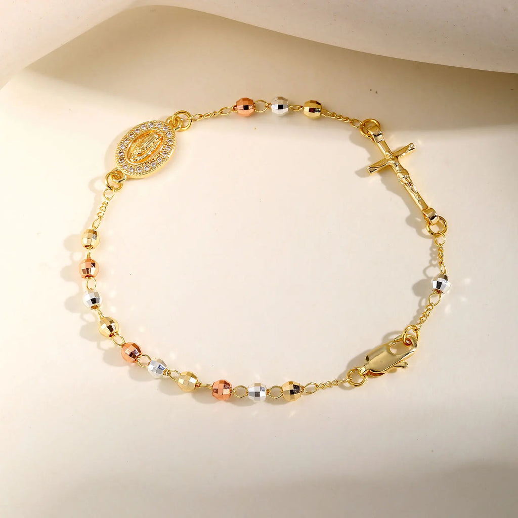Bracelet Dizainier Croix & Médaille – Perles Dorées, 11 Modèles
