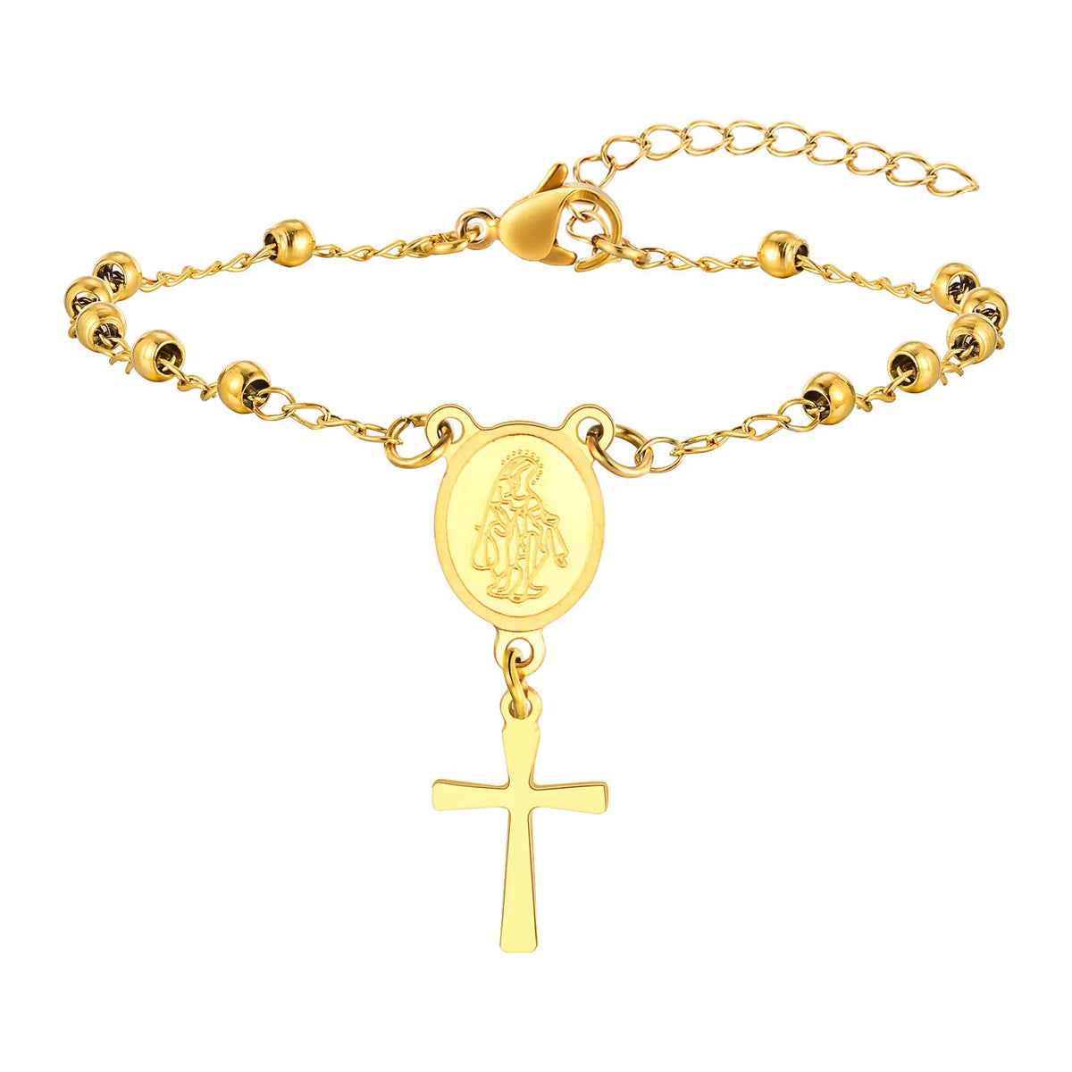 Bracelet Chapelet Médaille Vierge Marie – Acier, Ajustable 16 à 21 cm