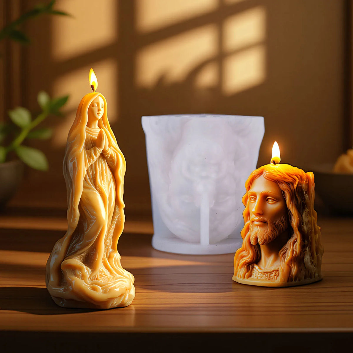 Moule en Silicone Jésus et Vierge Marie – 4 Modèles de Bougies Sculptées