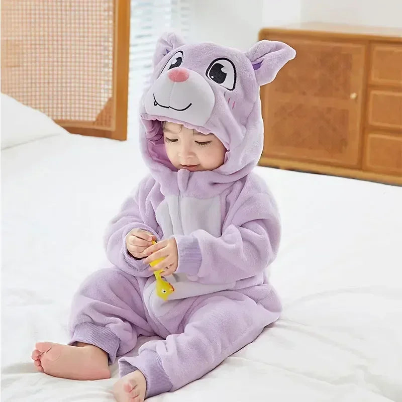 Grenouillère Pyjama Animaux Bébé – Dinosaure, Licorne, Panda | Combinaison Polaire à Capuche