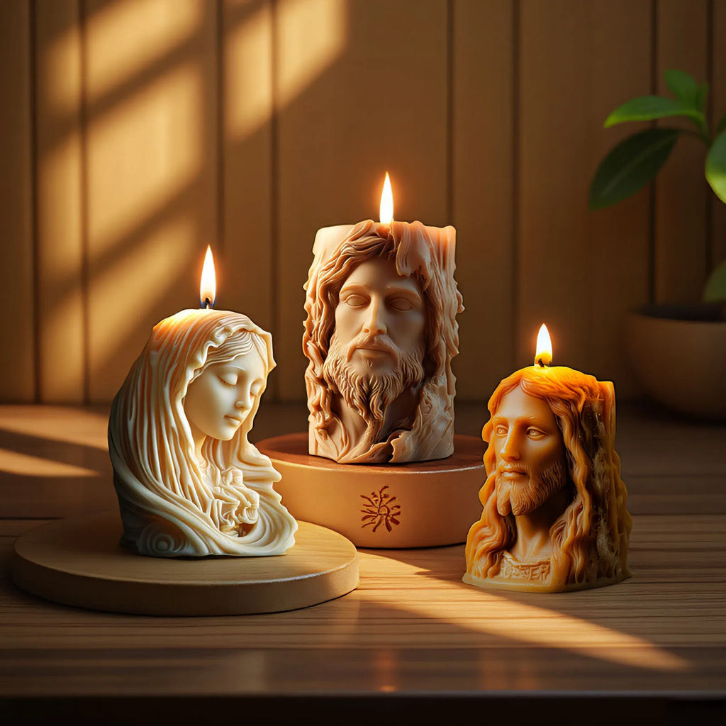 Moule en Silicone Jésus et Vierge Marie – 4 Modèles de Bougies Sculptées