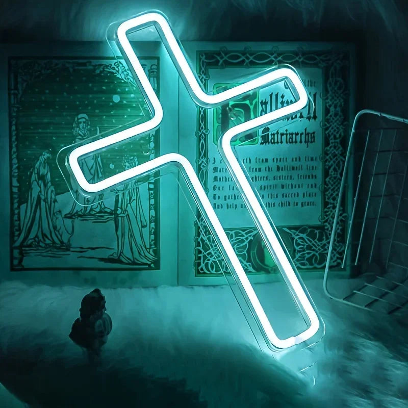 Croix Néon LED Murale – Déco Lumineuse Chrétienne