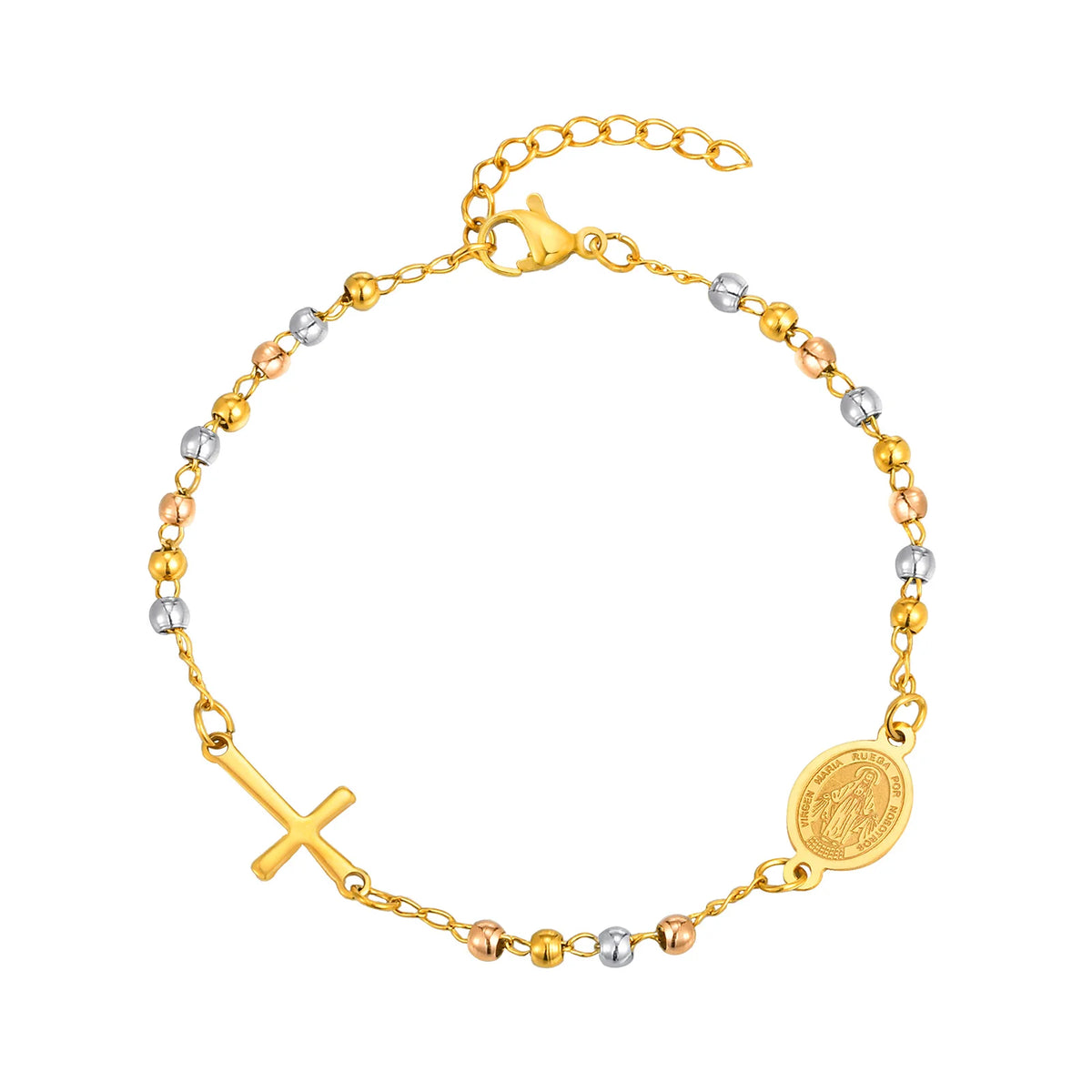 Bracelet Dizainier Croix & Médaille – Perles Dorées, 11 Modèles