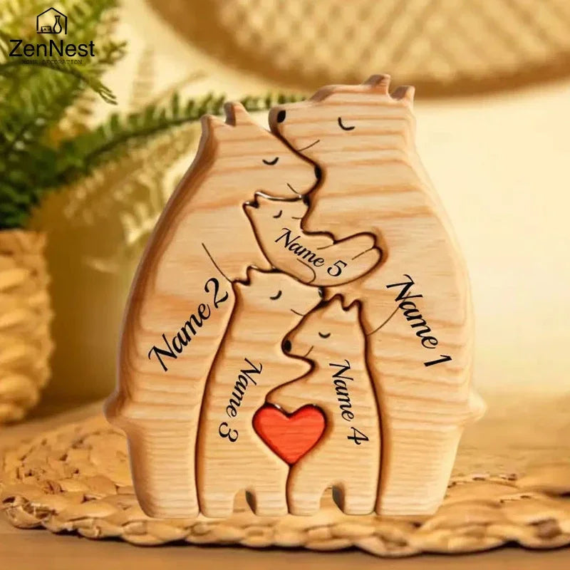 Puzzle Famille d’Ours en Bois Personnalisé avec Prénoms