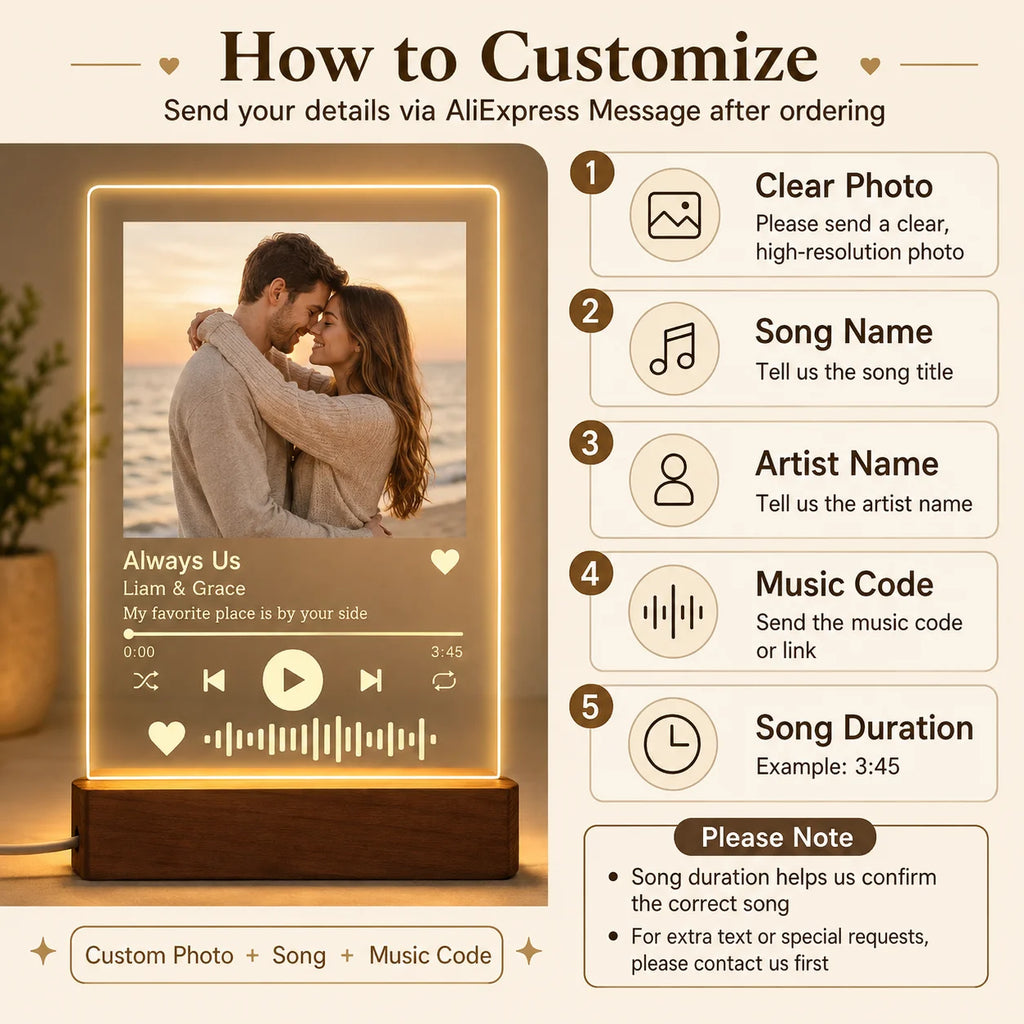 Plaque Musique Personnalisée Photo & Chanson – Lumineuse LED