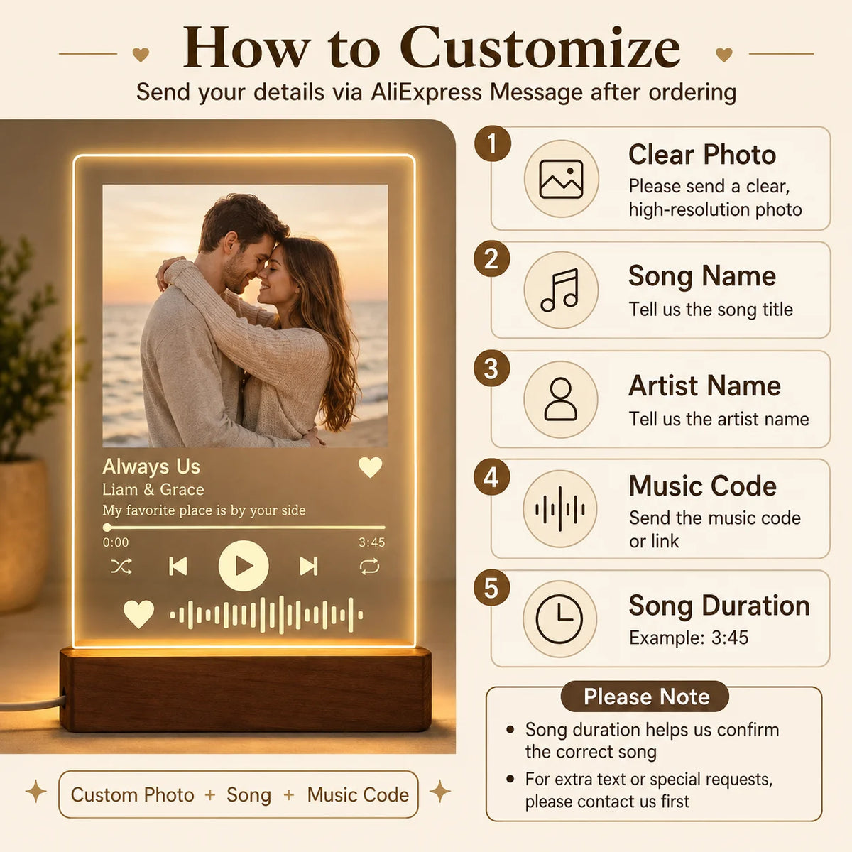 Plaque Musique Personnalisée Photo & Chanson – Lumineuse LED
