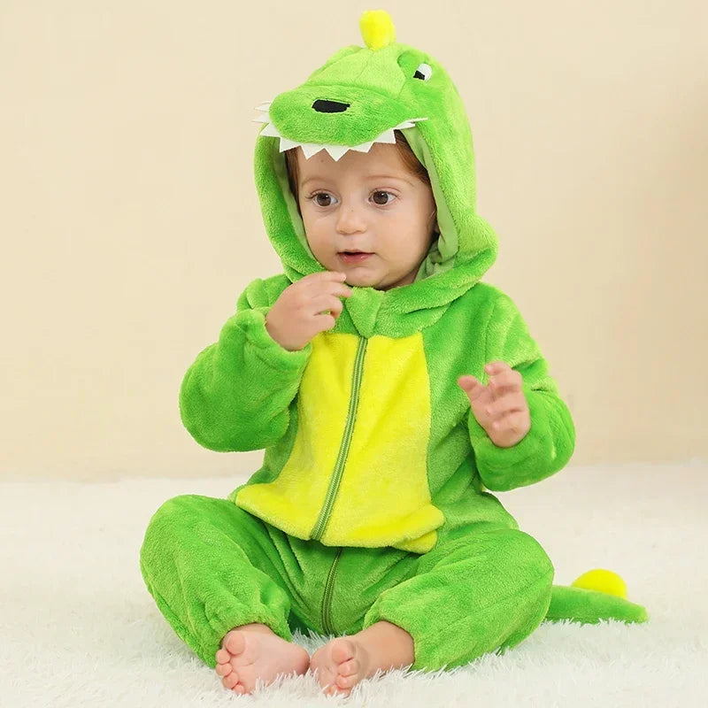 Grenouillère Pyjama Animaux Bébé – Dinosaure, Licorne, Panda | Combinaison Polaire à Capuche