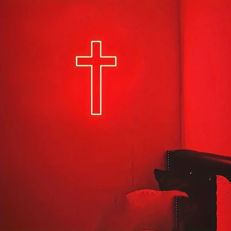Croix Néon LED Murale – Déco Lumineuse Chrétienne