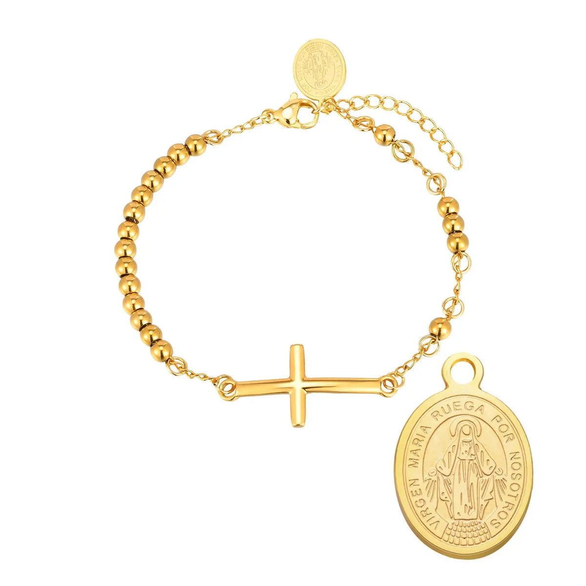Bracelet Croix & Médaille – Perles Dorées ou Tricolores