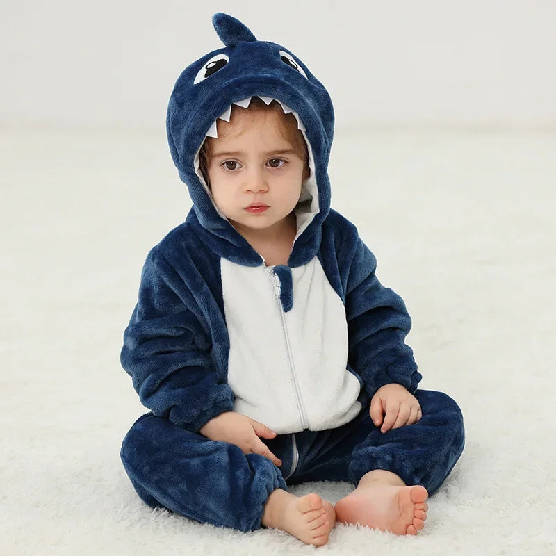 Grenouillère Pyjama Animaux Bébé – Dinosaure, Licorne, Panda | Combinaison Polaire à Capuche