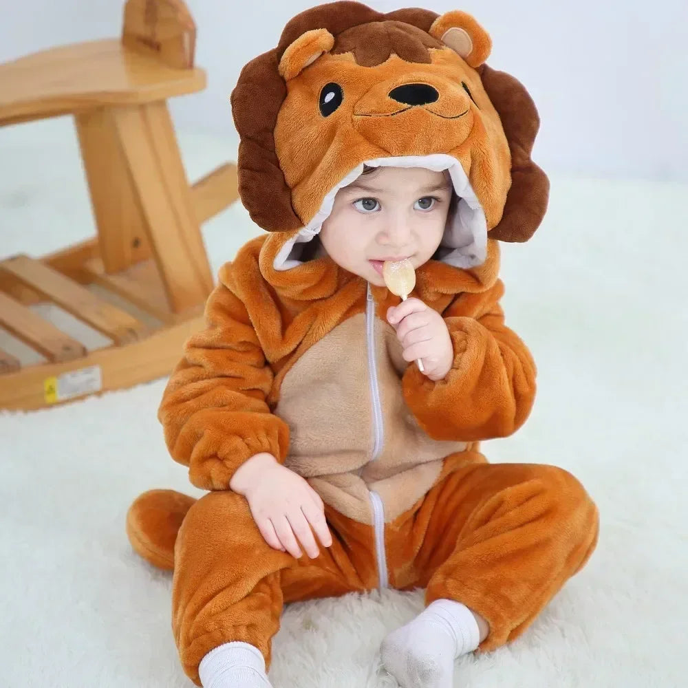 Grenouillère Pyjama Animaux Bébé – Dinosaure, Licorne, Panda | Combinaison Polaire à Capuche