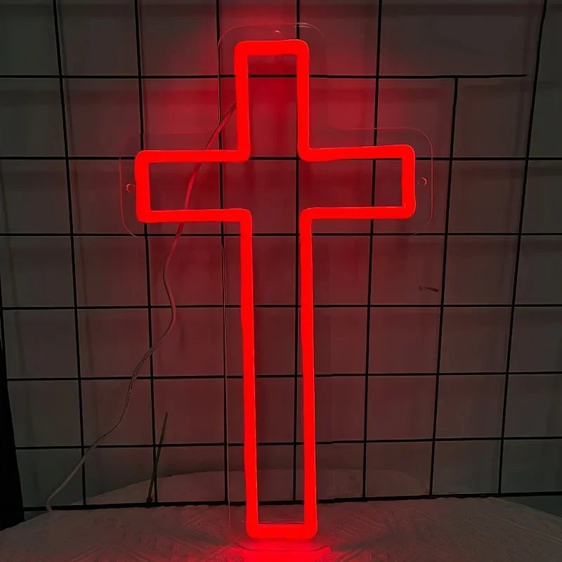 Croix Néon LED Murale – Déco Lumineuse Chrétienne