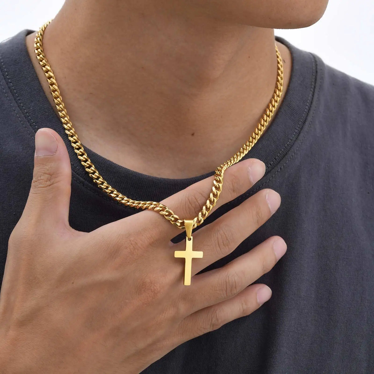 Collier Croix Homme en Acier – Chaîne Gourmette 50 cm