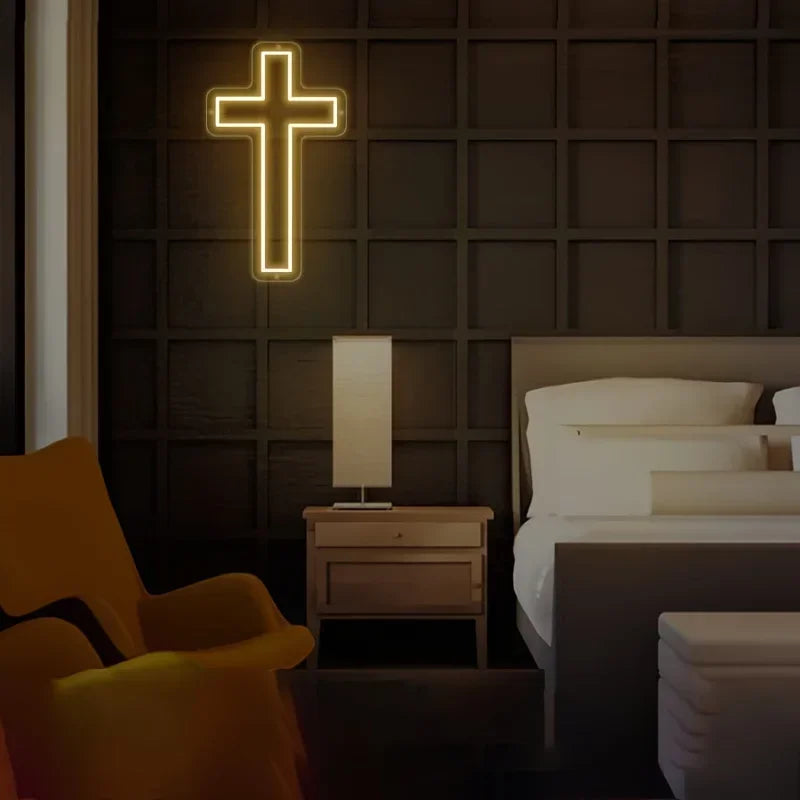 Croix Néon LED Murale – Déco Lumineuse Chrétienne