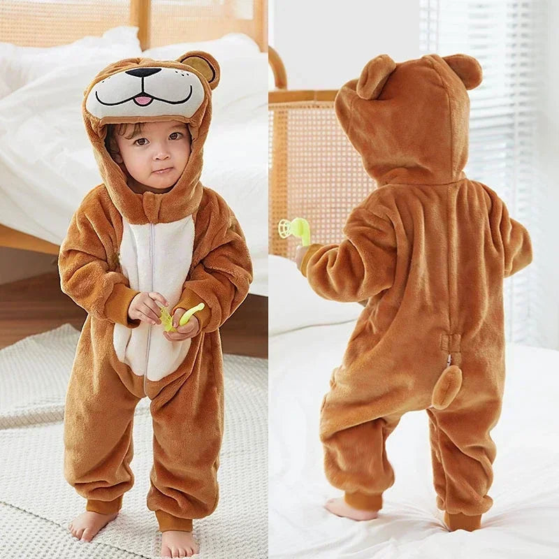 Grenouillère Pyjama Animaux Bébé – Dinosaure, Licorne, Panda | Combinaison Polaire à Capuche