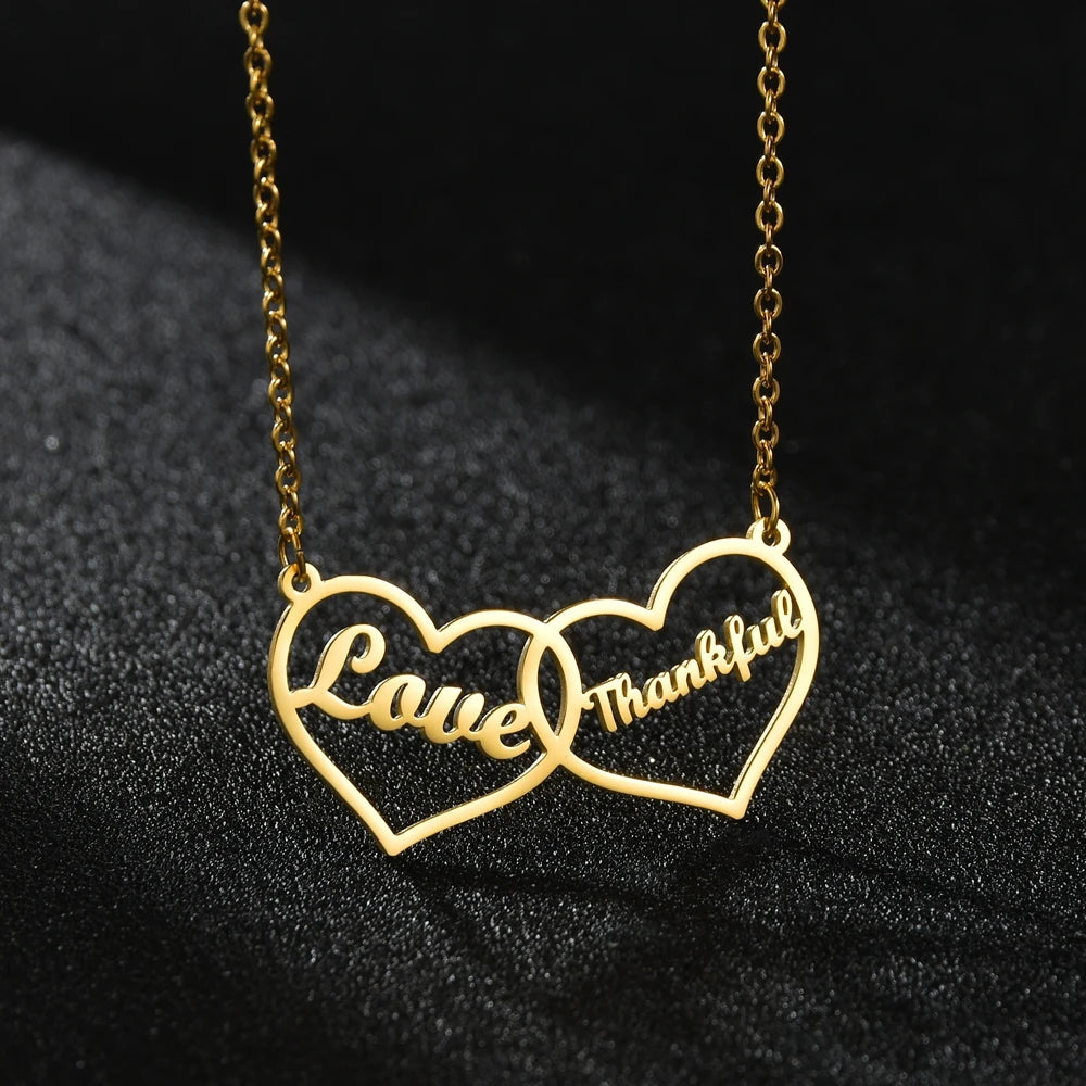 Collier Personnalisé 2 Prénoms – Cœur en Zircon, Acier Inoxydable
