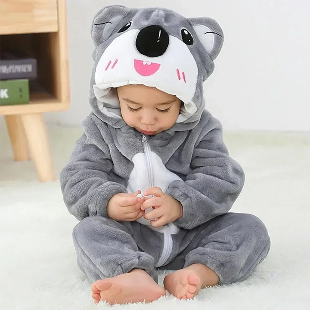 Grenouillère Pyjama Animaux Bébé – Dinosaure, Licorne, Panda | Combinaison Polaire à Capuche