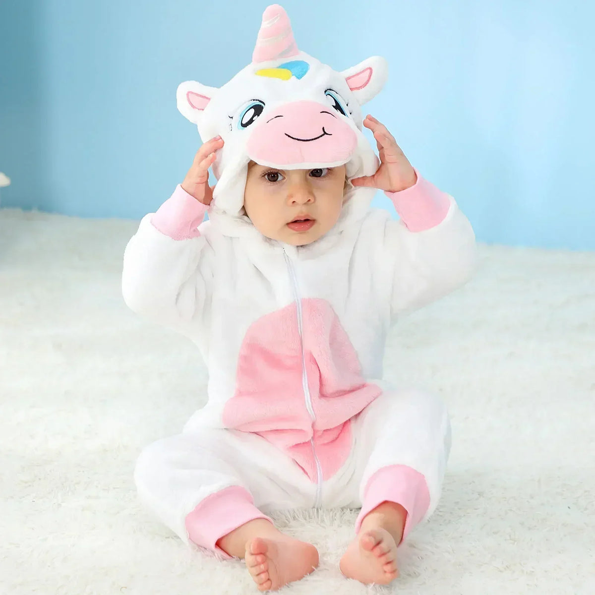 Grenouillère Pyjama Animaux Bébé – Dinosaure, Licorne, Panda | Combinaison Polaire à Capuche