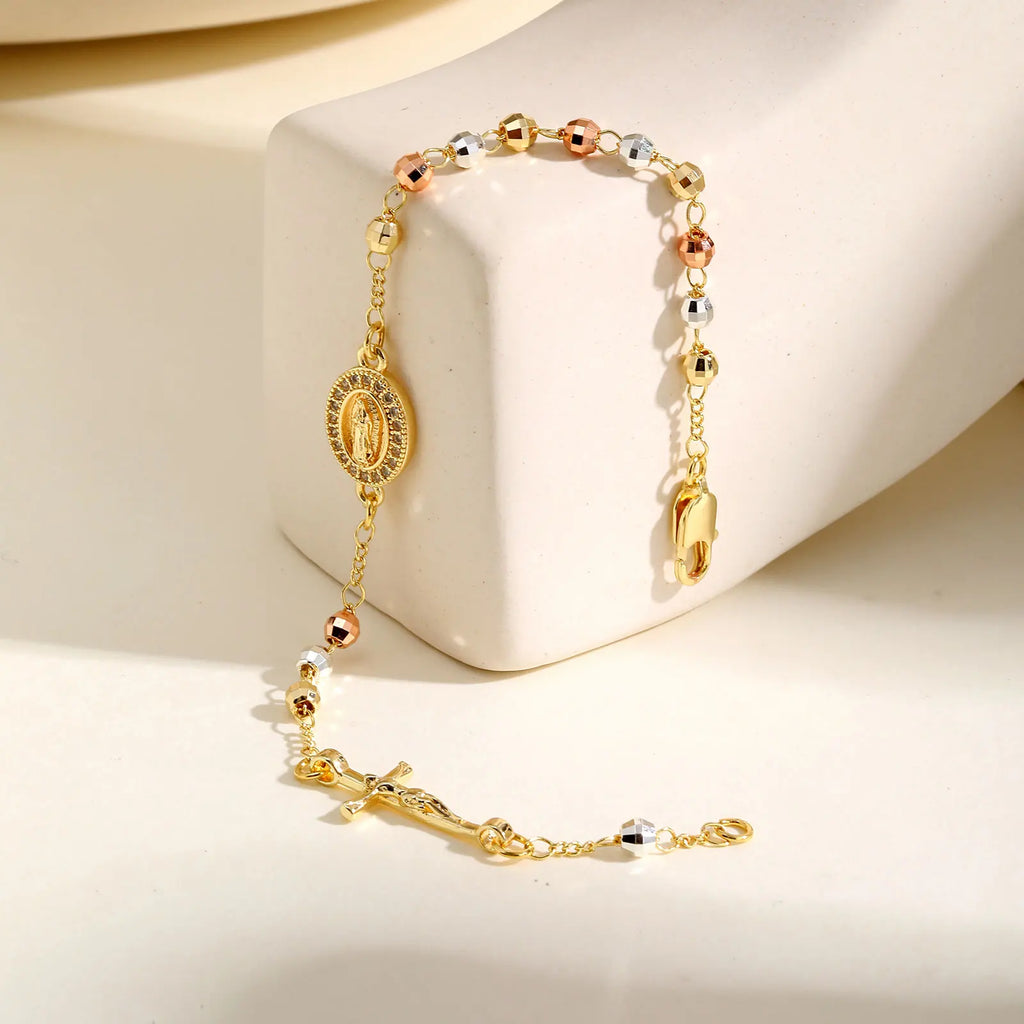 Bracelet Dizainier Croix & Médaille – Perles Dorées, 11 Modèles