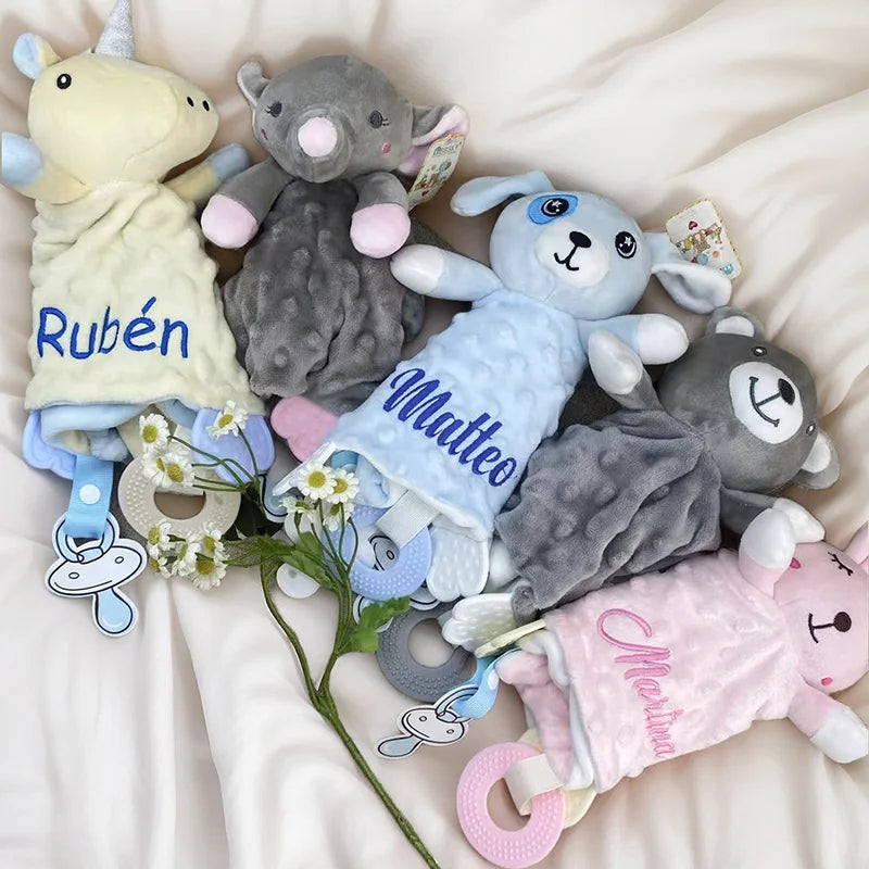 Doudou Lange Animal en Minky Personnalisé au Prénom – Lapin, Ours, Licorne…