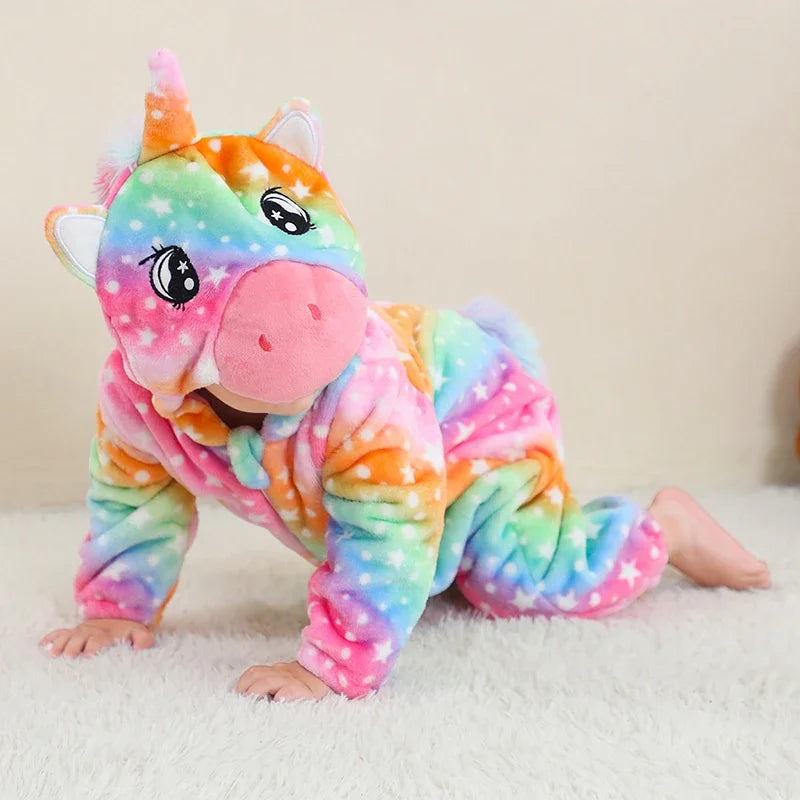 Grenouillère Pyjama Animaux Bébé – Dinosaure, Licorne, Panda | Combinaison Polaire à Capuche