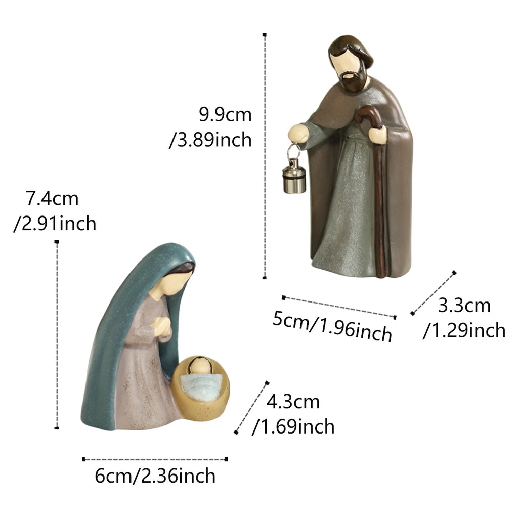 2-pCS Christmas Nativity Scene Ornament, Luminous Handheld Lamp, Rotary Switch, Resin Crafts