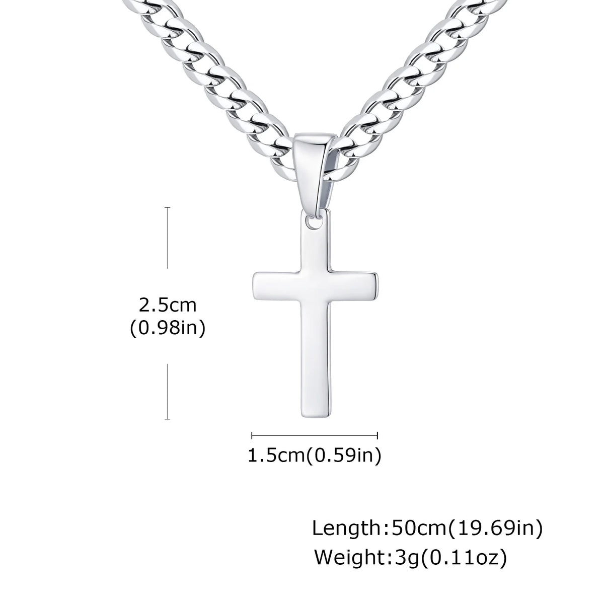 Collier Croix Homme en Acier – Chaîne Gourmette 50 cm