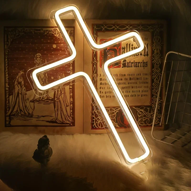 Croix Néon LED Murale – Déco Lumineuse Chrétienne