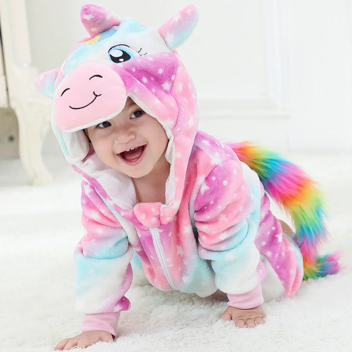 Grenouillère Pyjama Animaux Bébé – Dinosaure, Licorne, Panda | Combinaison Polaire à Capuche