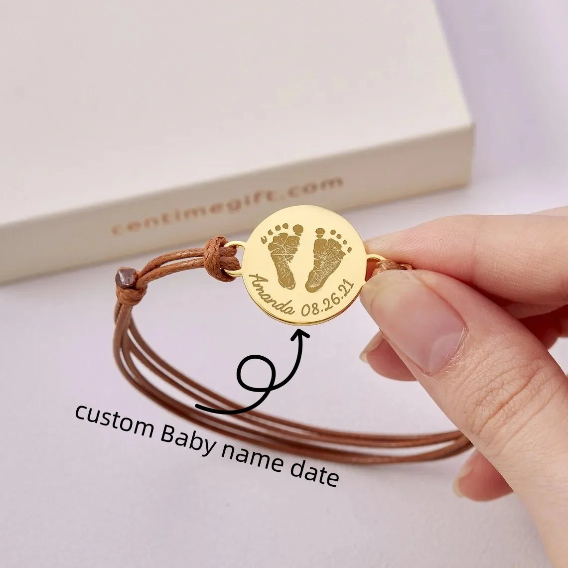 Bracelet Maman – Empreinte de Bébé Gravée, Prénom & Date
