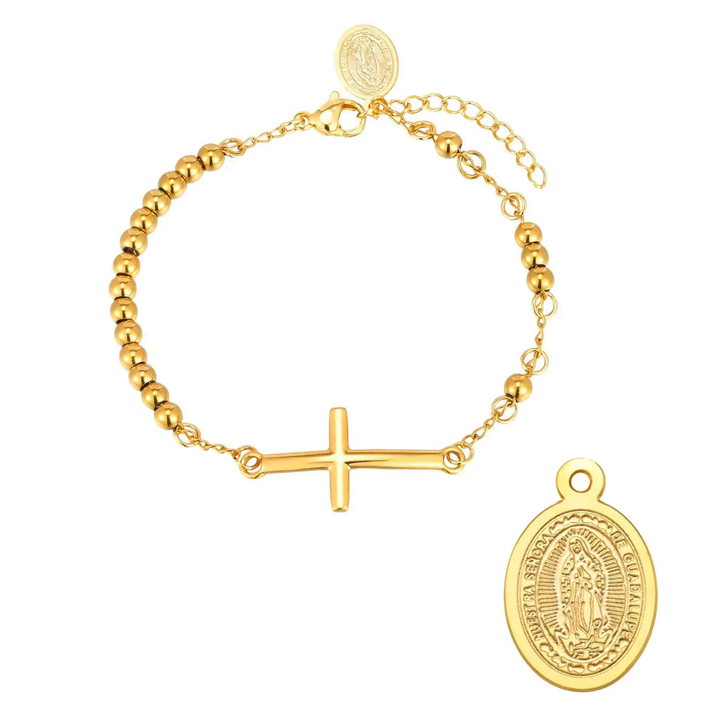 Bracelet Croix & Médaille – Perles Dorées ou Tricolores