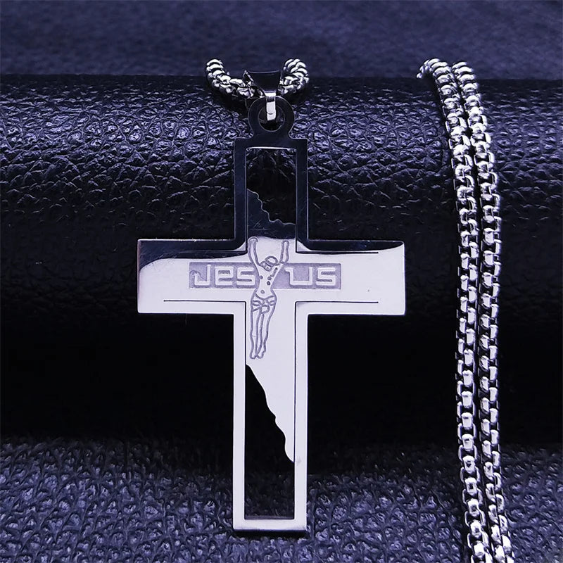 Collier Croix Homme en Acier Inoxydable