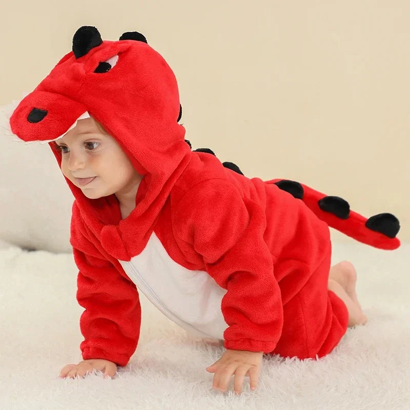 Grenouillère Pyjama Animaux Bébé – Dinosaure, Licorne, Panda | Combinaison Polaire à Capuche