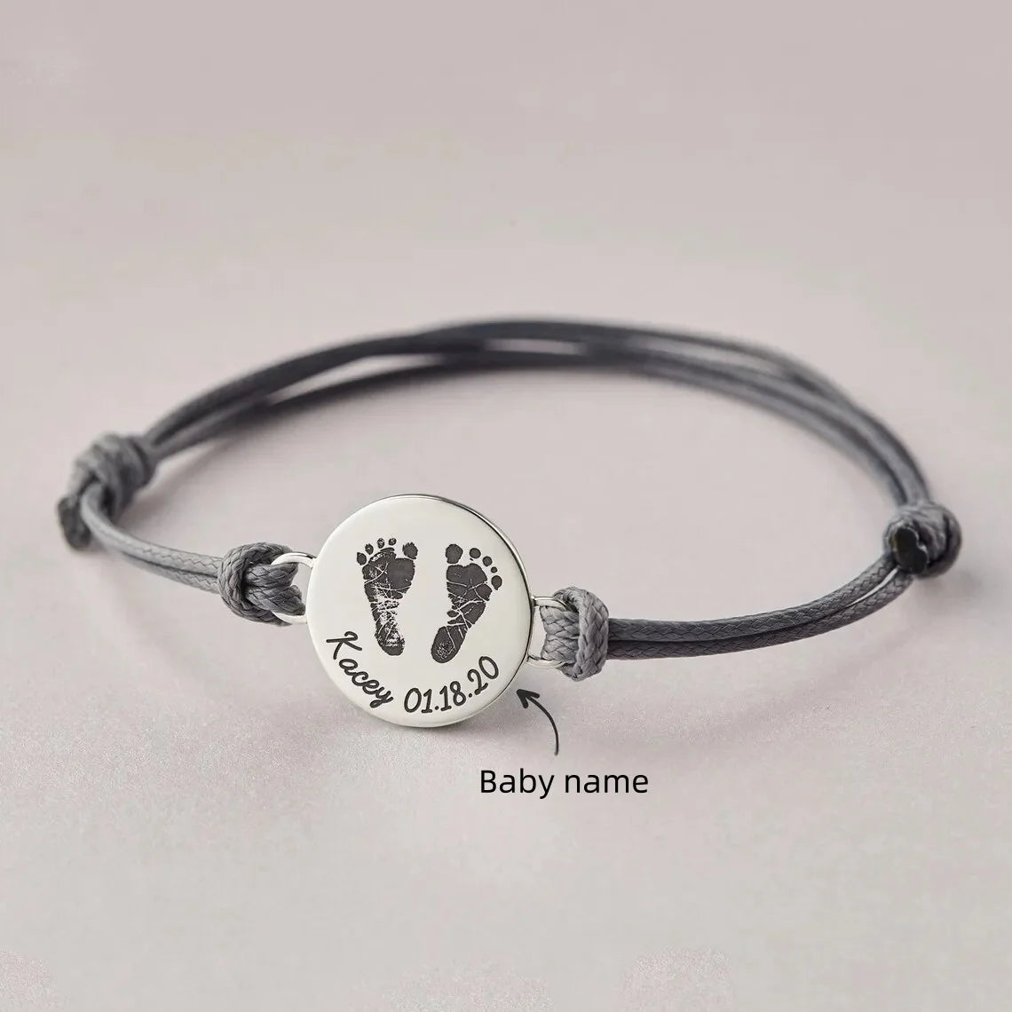 Bracelet Maman – Empreinte de Bébé Gravée, Prénom & Date