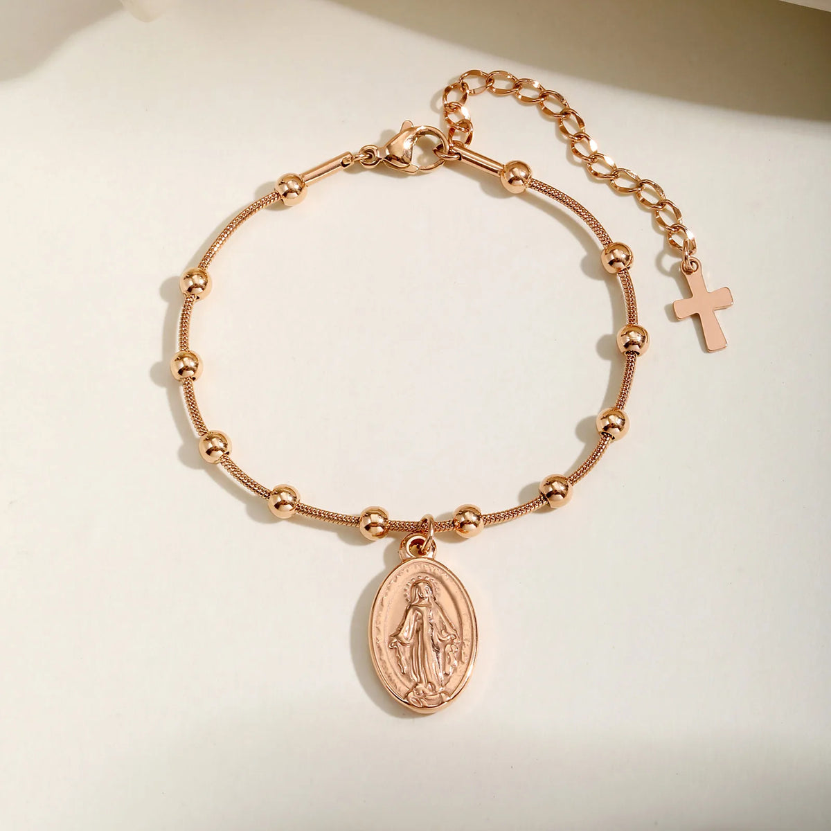 Bracelet Chapelet Double Chaîne – Médaille Vierge Marie & Croix