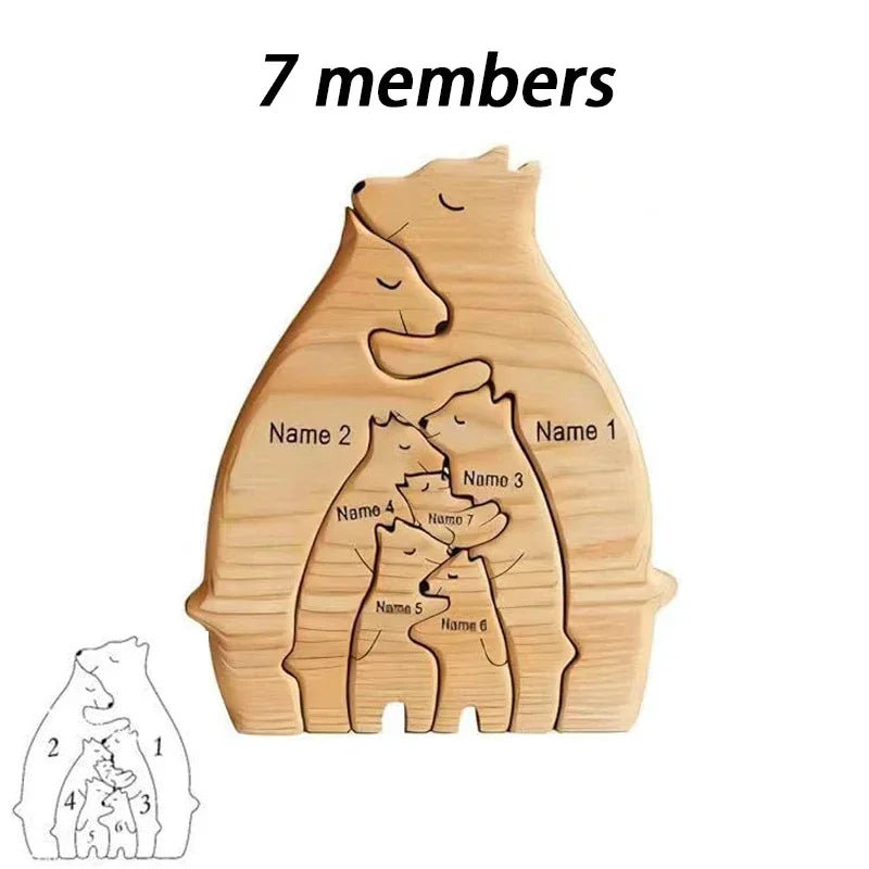 Puzzle Famille d’Ours en Bois Personnalisé avec Prénoms