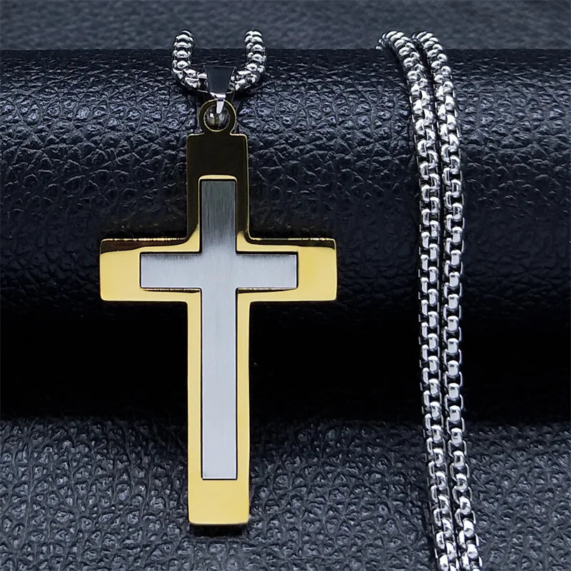 Collier Croix Homme en Acier Inoxydable