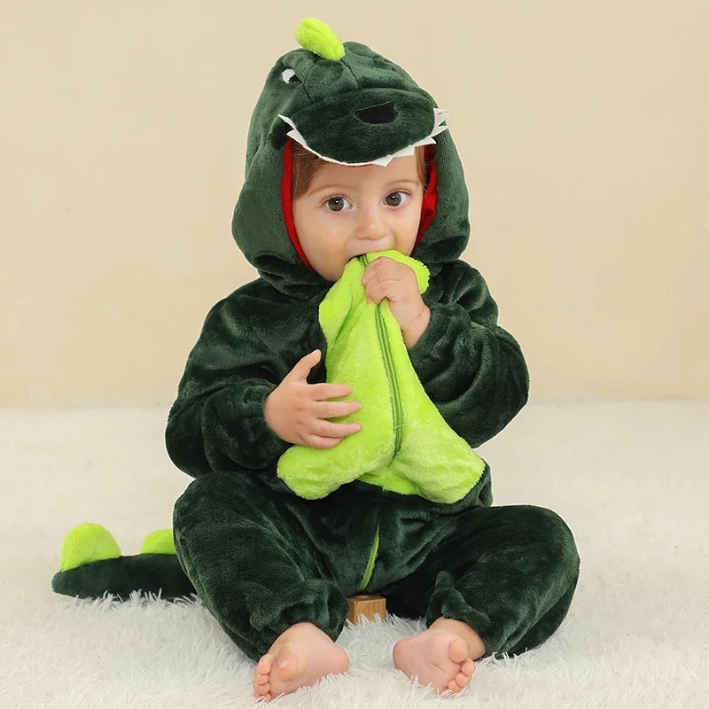 Grenouillère Pyjama Animaux Bébé – Dinosaure, Licorne, Panda | Combinaison Polaire à Capuche