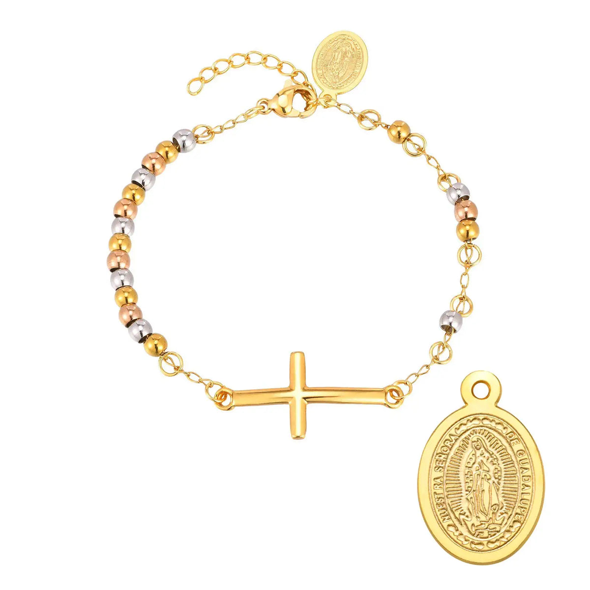 Bracelet Croix & Médaille – Perles Dorées ou Tricolores