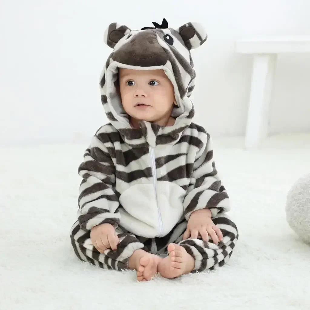 Grenouillère Pyjama Animaux Bébé – Dinosaure, Licorne, Panda | Combinaison Polaire à Capuche