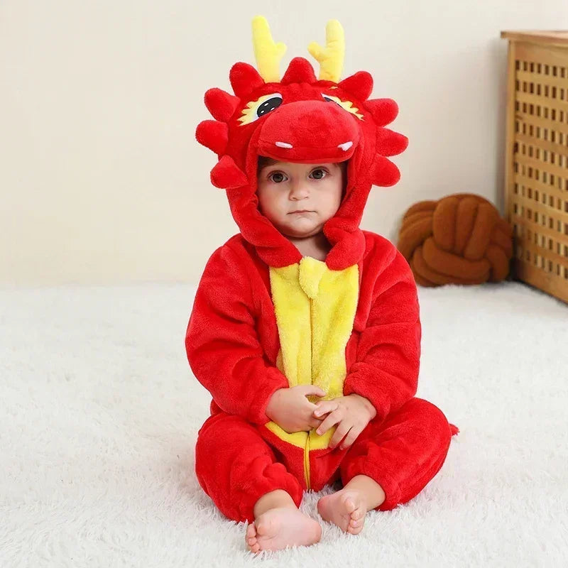 Grenouillère Pyjama Animaux Bébé – Dinosaure, Licorne, Panda | Combinaison Polaire à Capuche