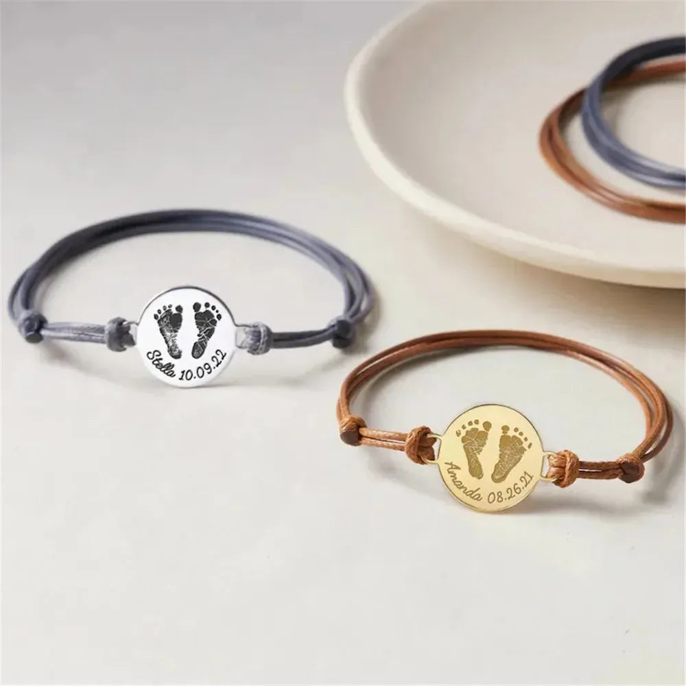Bracelet Maman – Empreinte de Bébé Gravée, Prénom & Date