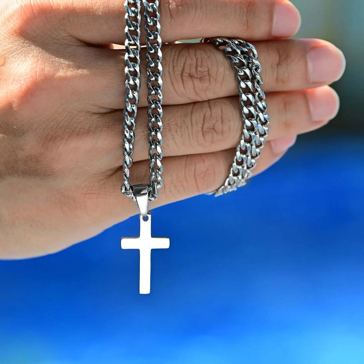 Collier Croix Homme en Acier – Chaîne Gourmette 50 cm