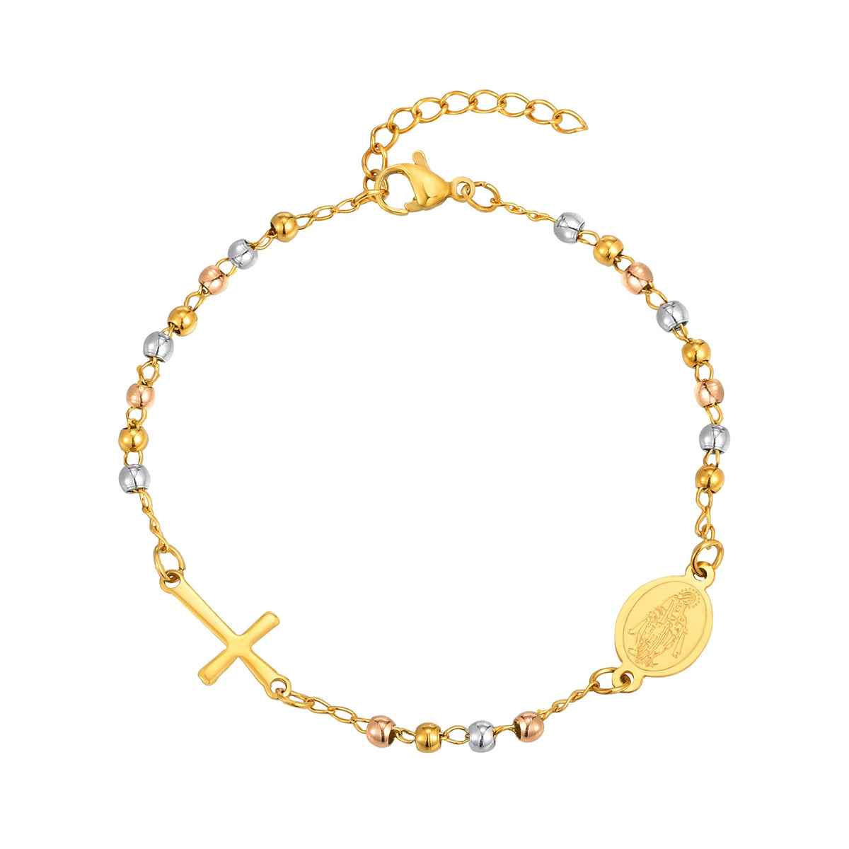 Bracelet Dizainier Croix & Médaille – Perles Dorées, 11 Modèles
