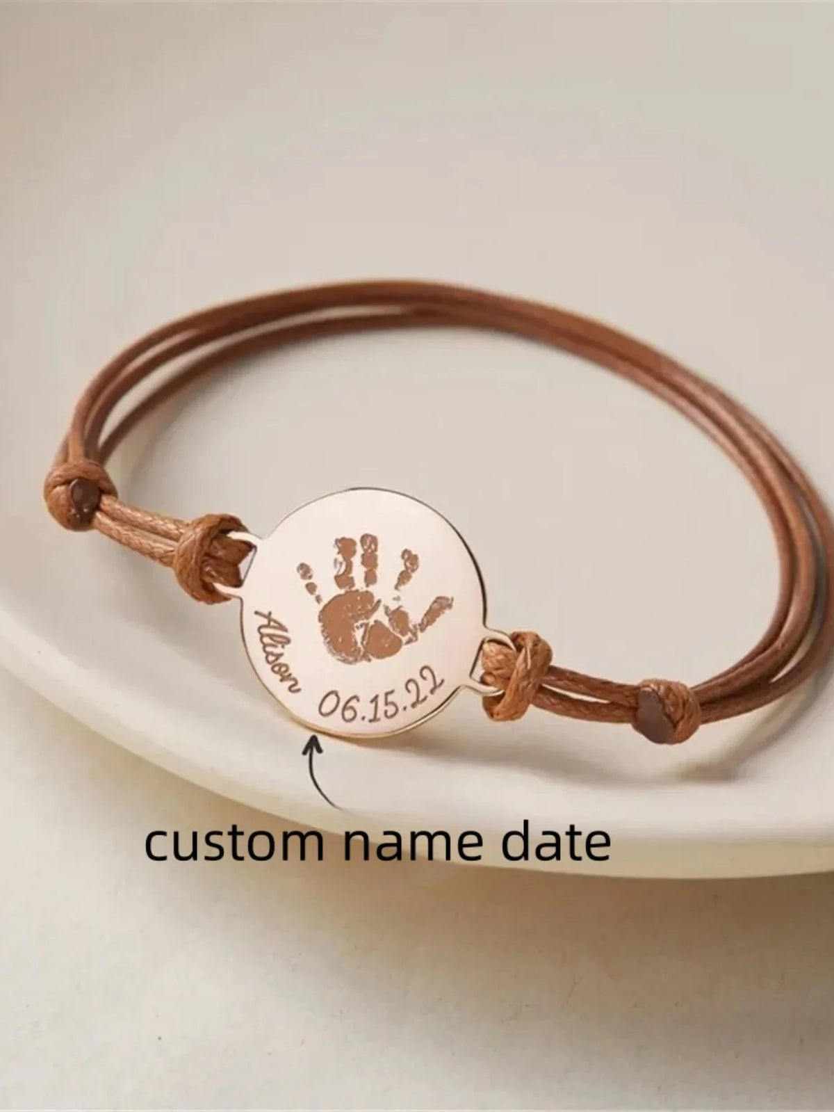 Bracelet Maman – Empreinte de Bébé Gravée, Prénom & Date