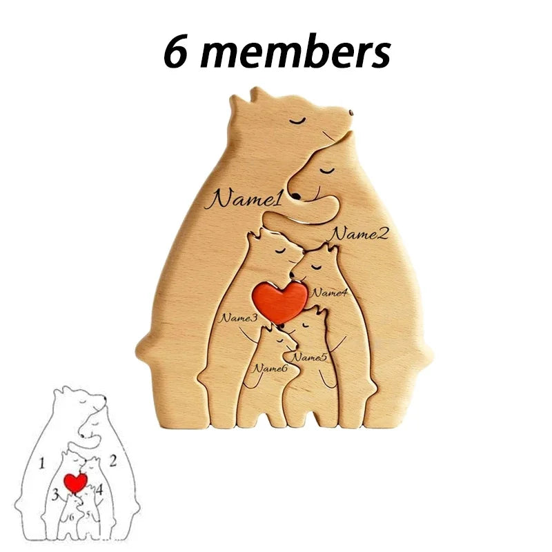 Puzzle Famille d’Ours en Bois Personnalisé avec Prénoms